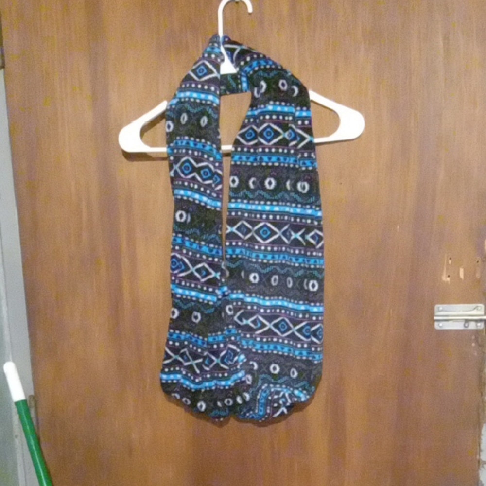 Blue and Black Patterned Scarf